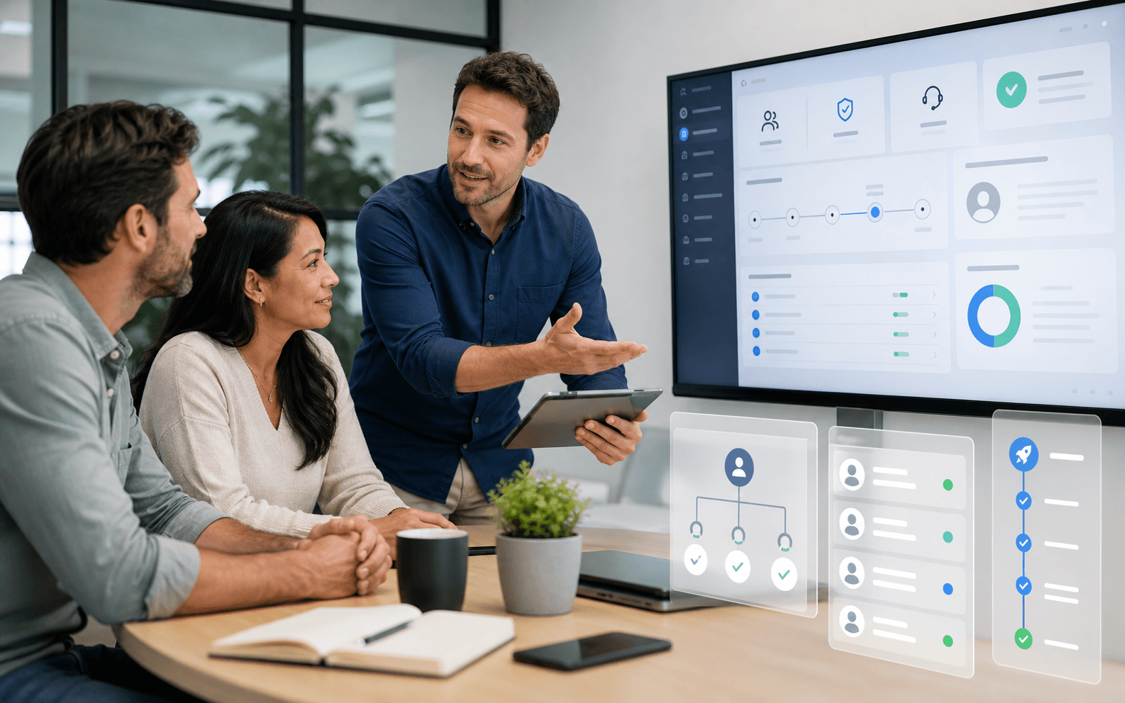 Partner consultant reviewing prospect evidence, live-call notes, claimable demo status, and managed client analytics.